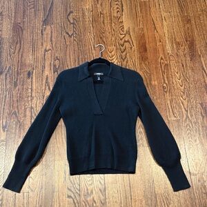 Aqua Cashmere Black V-Neck Women's Sweater